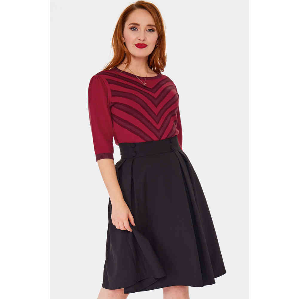 Voodoo Vixen - Black Pleated Flare Rok - Zwart